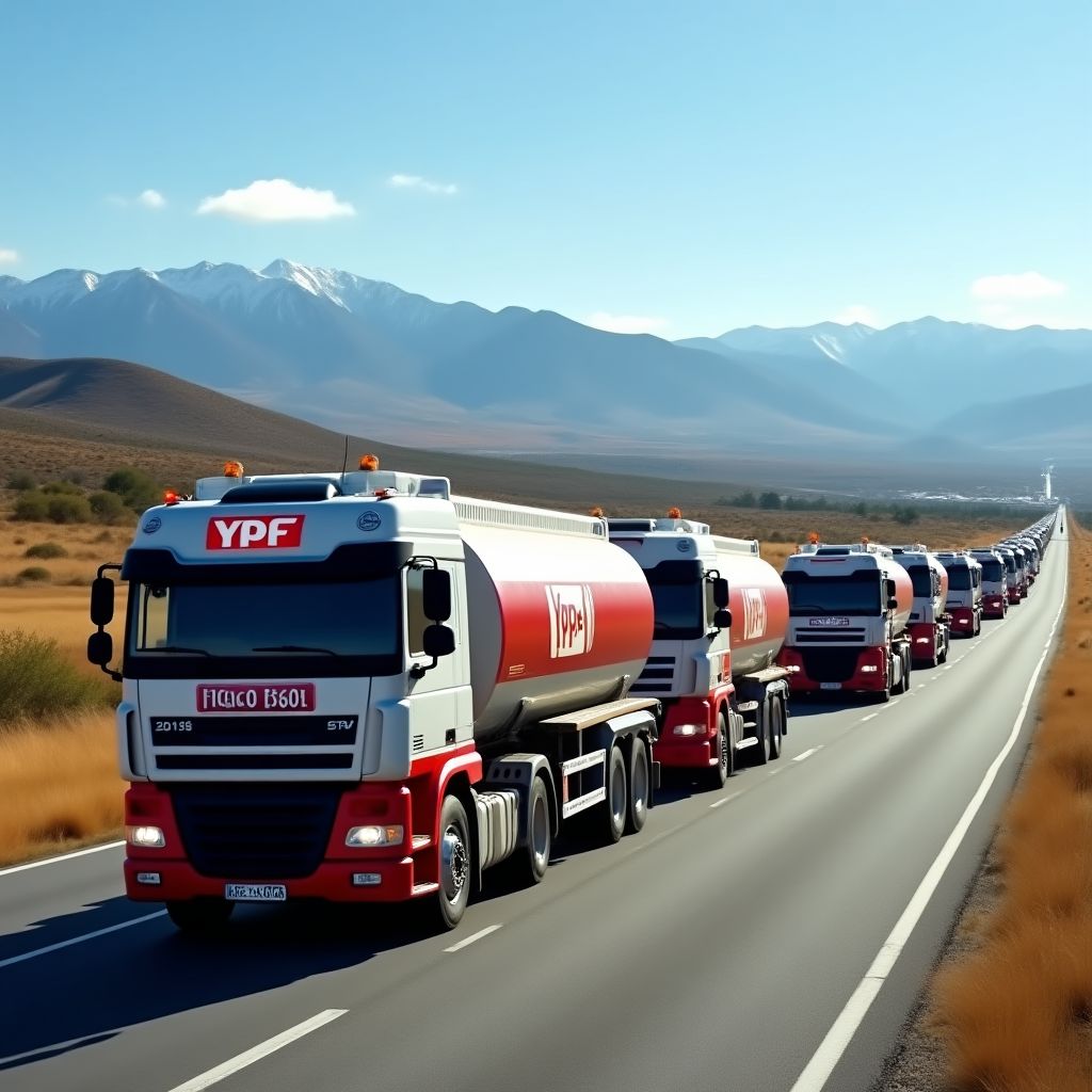 Flota de camiones cisterna de YPF en una ruta