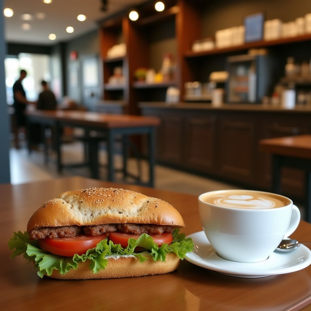 Café y comida en una tienda Full